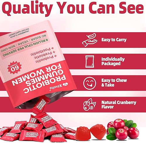 Miniatura 3 de Gomitas de probióticos vaginales para mujeres, suplemento de equilibrio de pH femenino con Pre+Pro+Postbiótico y vitamina C - Apoya la salud