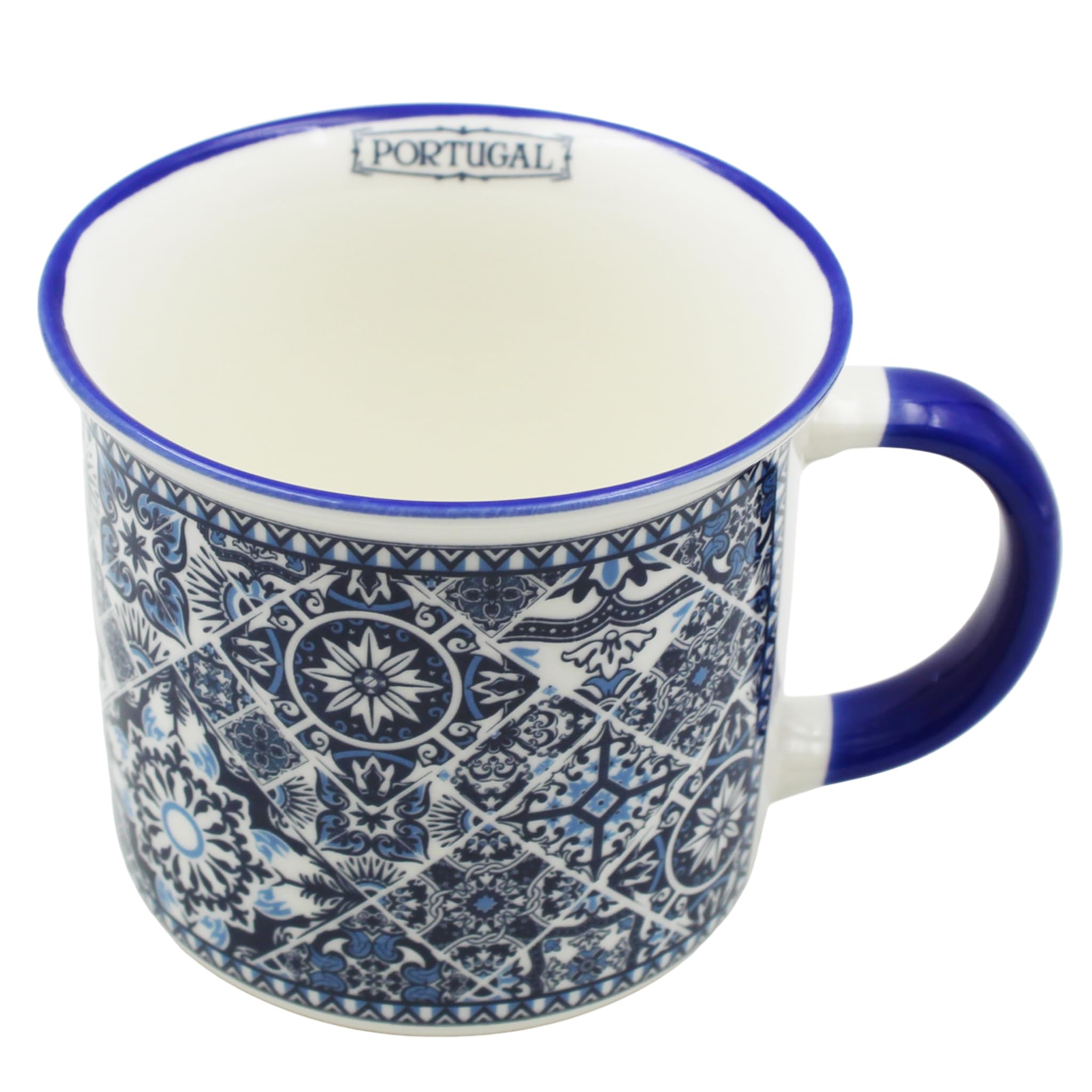 Portug'art Souvenirs Portugal Azulejo Tile Ceramic Coffee Mug - 12 oz - Blue & White Pattern - Dishwasher & Microwave Safe - Traditional Portuguese Design