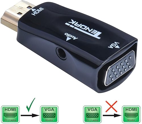 Miniatura 2 de Tendak Adaptador de convertidor HDMI a VGA activo chapado en oro 1080P con audio de 0.138 in para computadora portátil, proyector HDTV, PS3, Xbox
