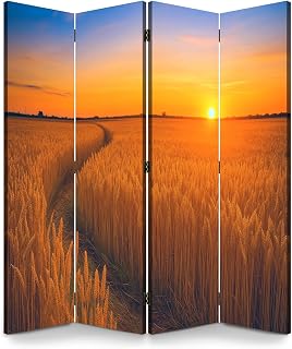 Room Divider Panel Folding Privacy Screen Ripening Wheat Barley Field Farm Sunset Wood Partition Wall Panels Freestanding Screen Dividers for Room Separation