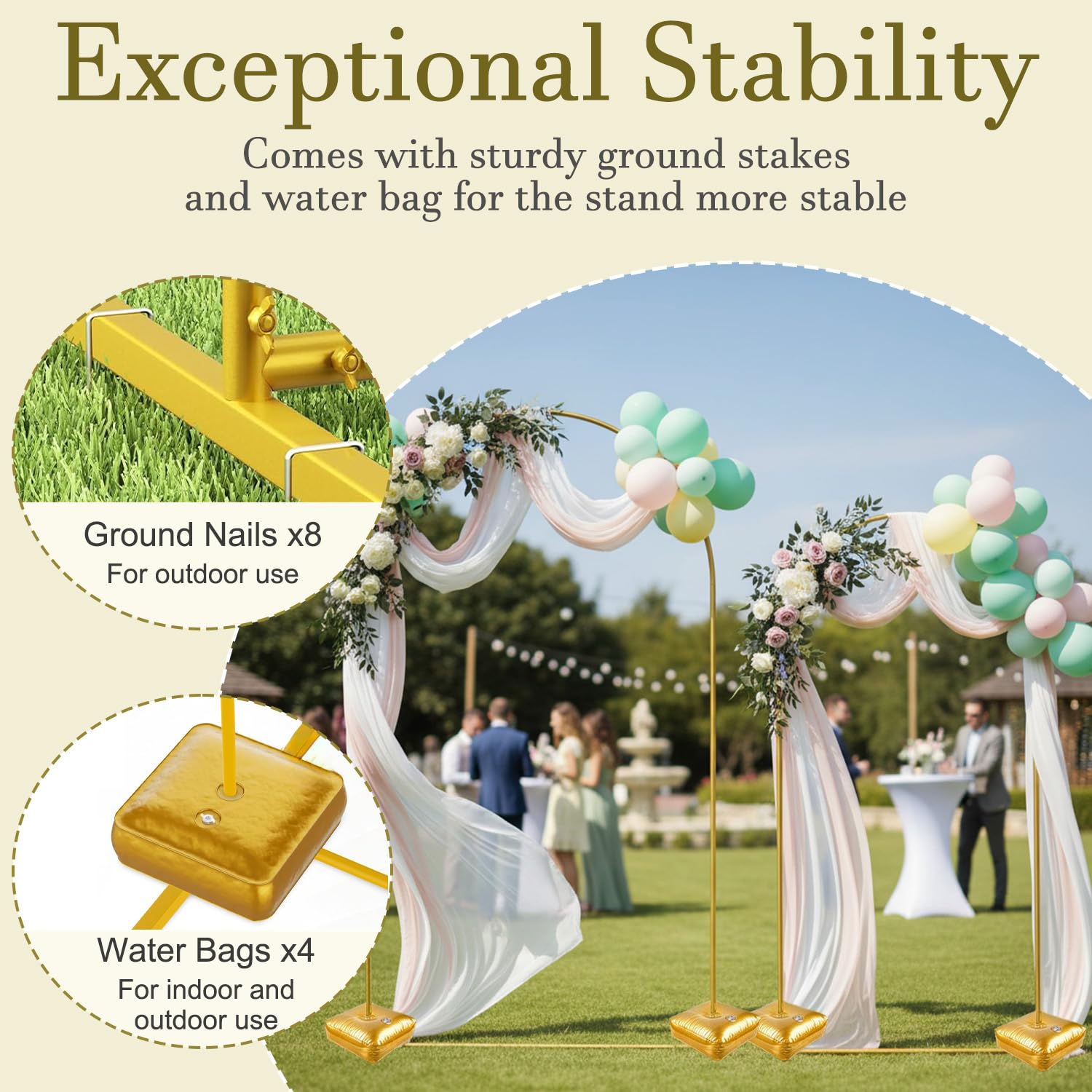 Acidea Lot de 2 supports pour arche de mariage, 2,2 m/1,8 m, cadre de fond avec clous de sol, sacs à eau pour fête d'anniversaire, fête prénatale, décoration de fête