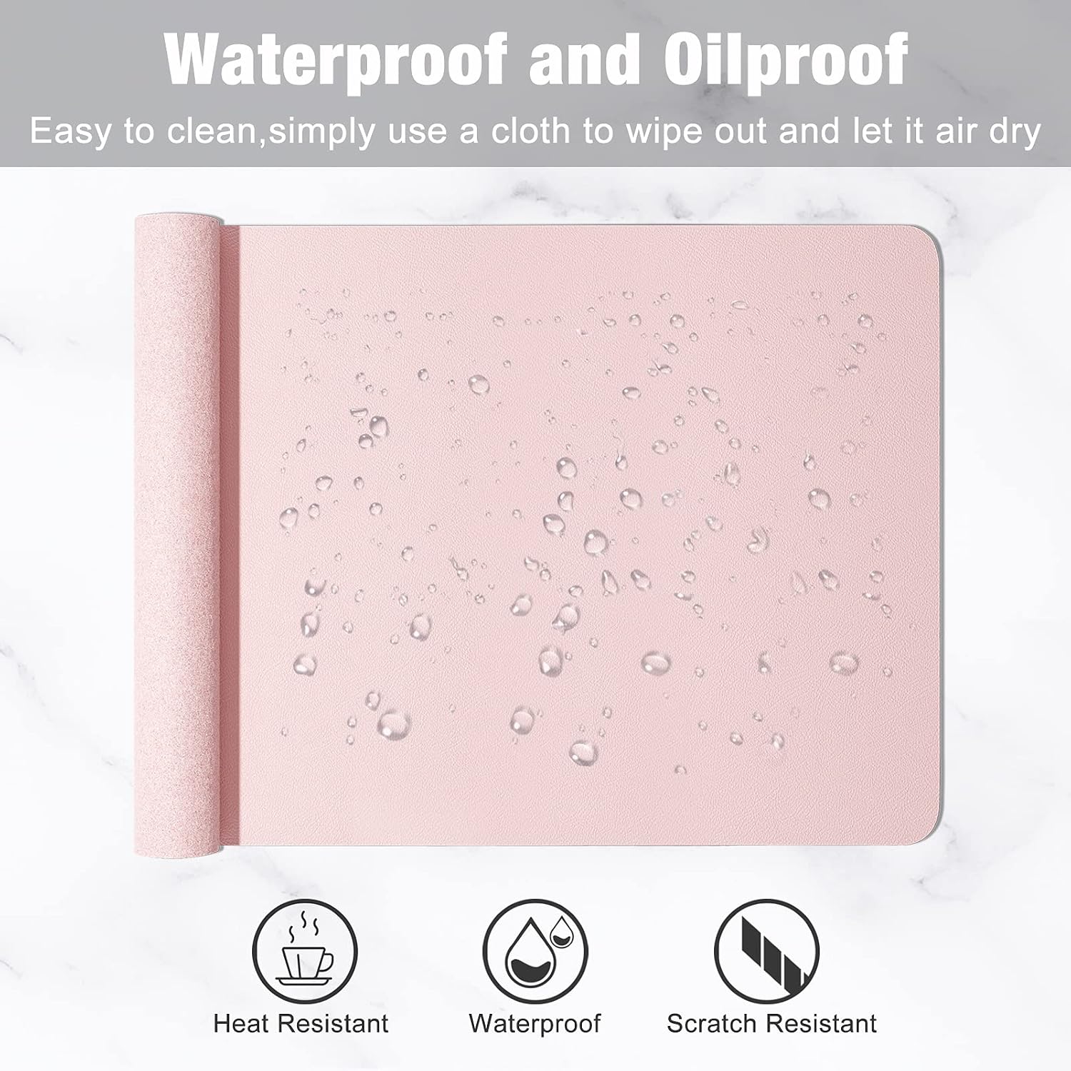 Hsurbtra Desk Pad, 23.6" x 13.8" PU Leather Desk Mat, M Extended Mouse Pad, Waterproof Desktop Blotter Protector, Non-Slip Ultra Thin Small Laptop Keyboard Writing Mat for Office Home, Pink - 6