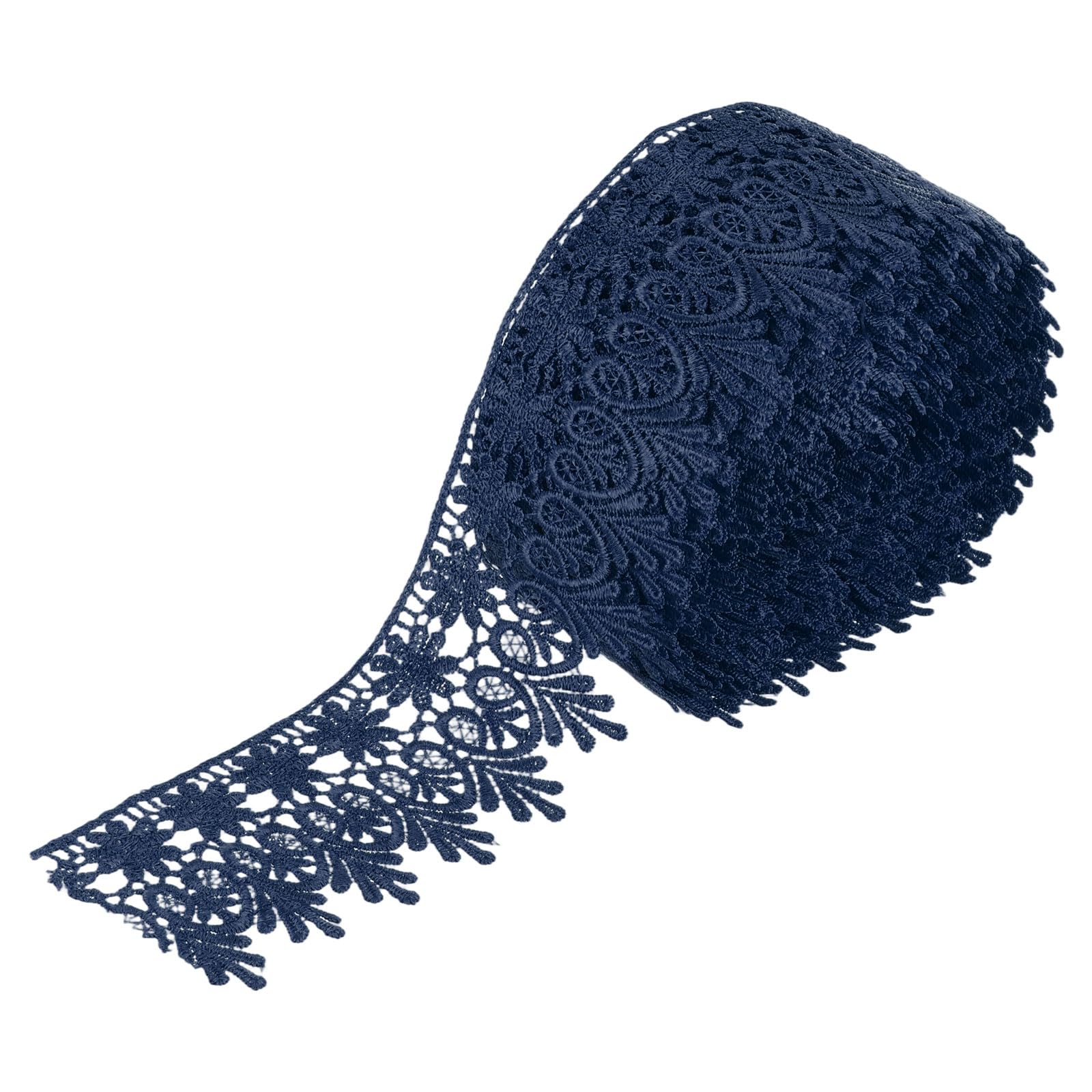 sourcing map 3 Inch Wide 15 Yard Lace Ribbon Floral Pattern Navy Embroidered Lace Trim Ribbon for Sewing Making, and DIY Crafts, Gift Wrapping, Wedding Decor