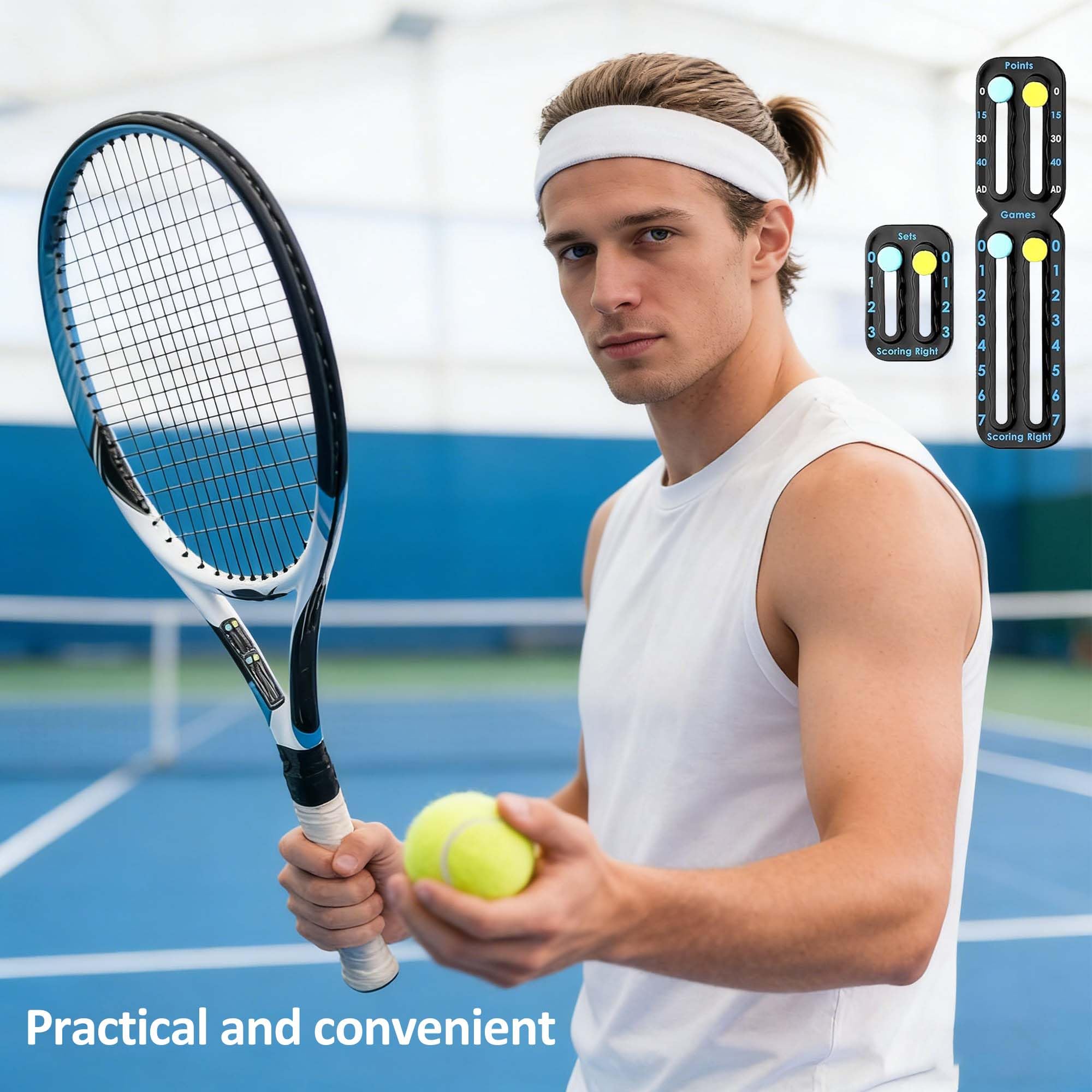 2 Ensembles Marqueur de Raquette de Tennis Portable Record de Tennis Score avec Bandes adhésives Compteur de Scores de Tennis pour Noter Les Points, Les Jeux et Les Sets