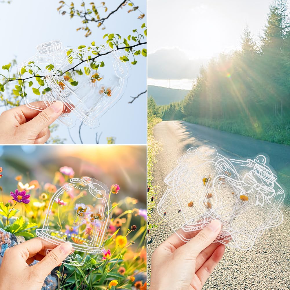 CRASPIRE 60Pcs 15 Styles Transparent Dried Flower Bookmarks Flownwing Dried Flower Bookmark Large Size DIY Dried Flower Bookmark Kit Clear Jars Stickers World in A Bottle Stickers - Image 3