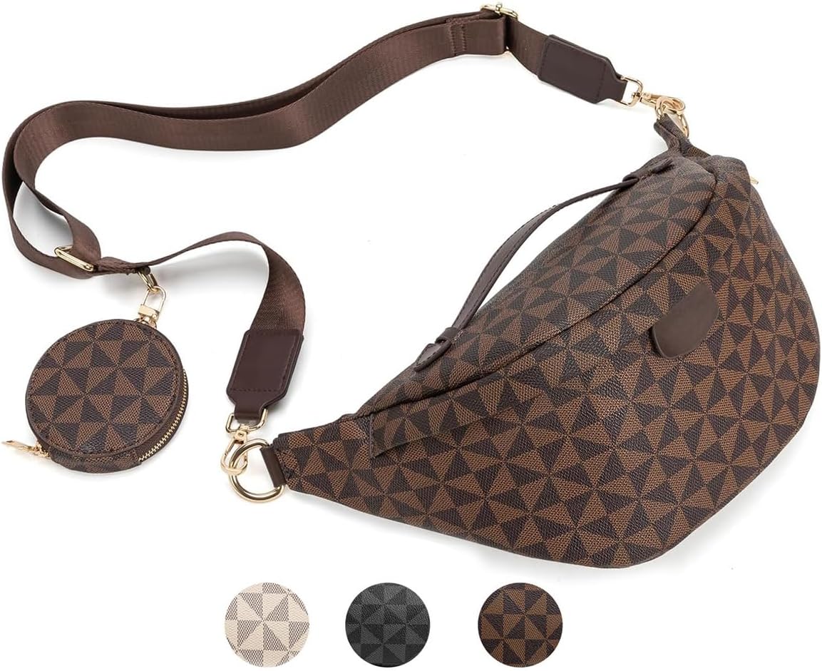 Crossbody Sling Belt Bag - Checkered Fanny Pack Bum Bags for Women Checkered Crossbody Bag Daily Shopping Travel(Beige) - Image 7