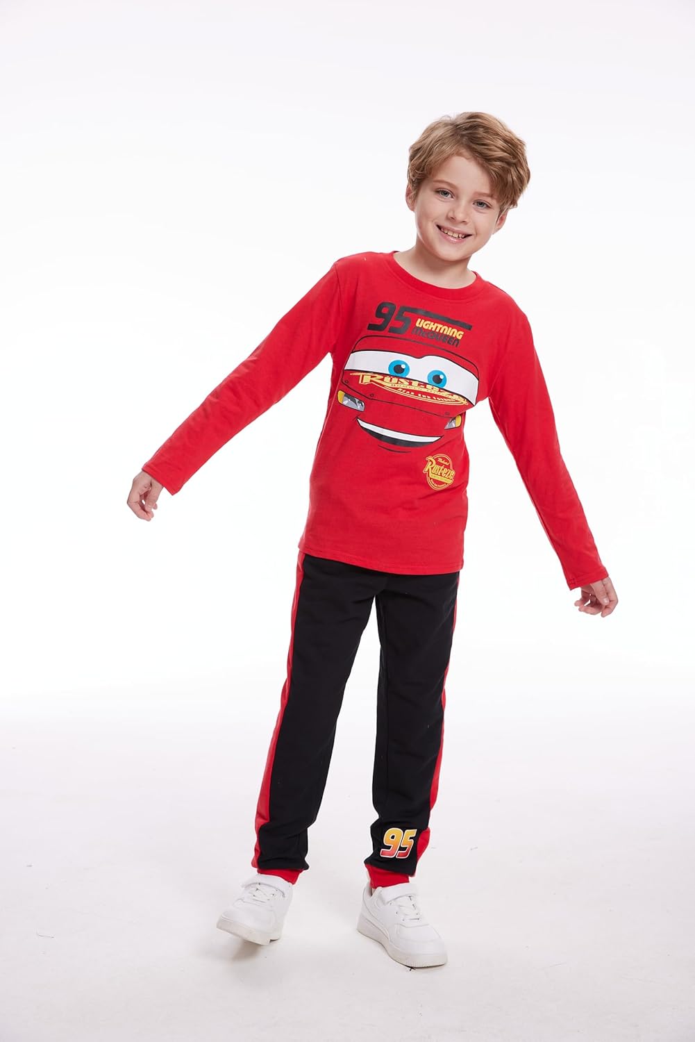 Disney Cars Boys’ Long Sleeve Shirt Costume and Jogger Set for Toddler and Little Kids – Red/Black - Image 6