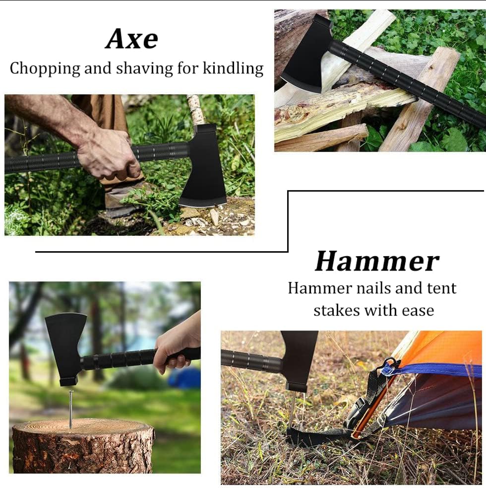 IUNIO Survival Off-Roading Tool Kit, 19 in 1 Folding Shovel, Camping Axe, Multitool, Pickaxe, with Carrying Bag, for Outdoor, Car Emergency (Upgrade Black) - Image 7