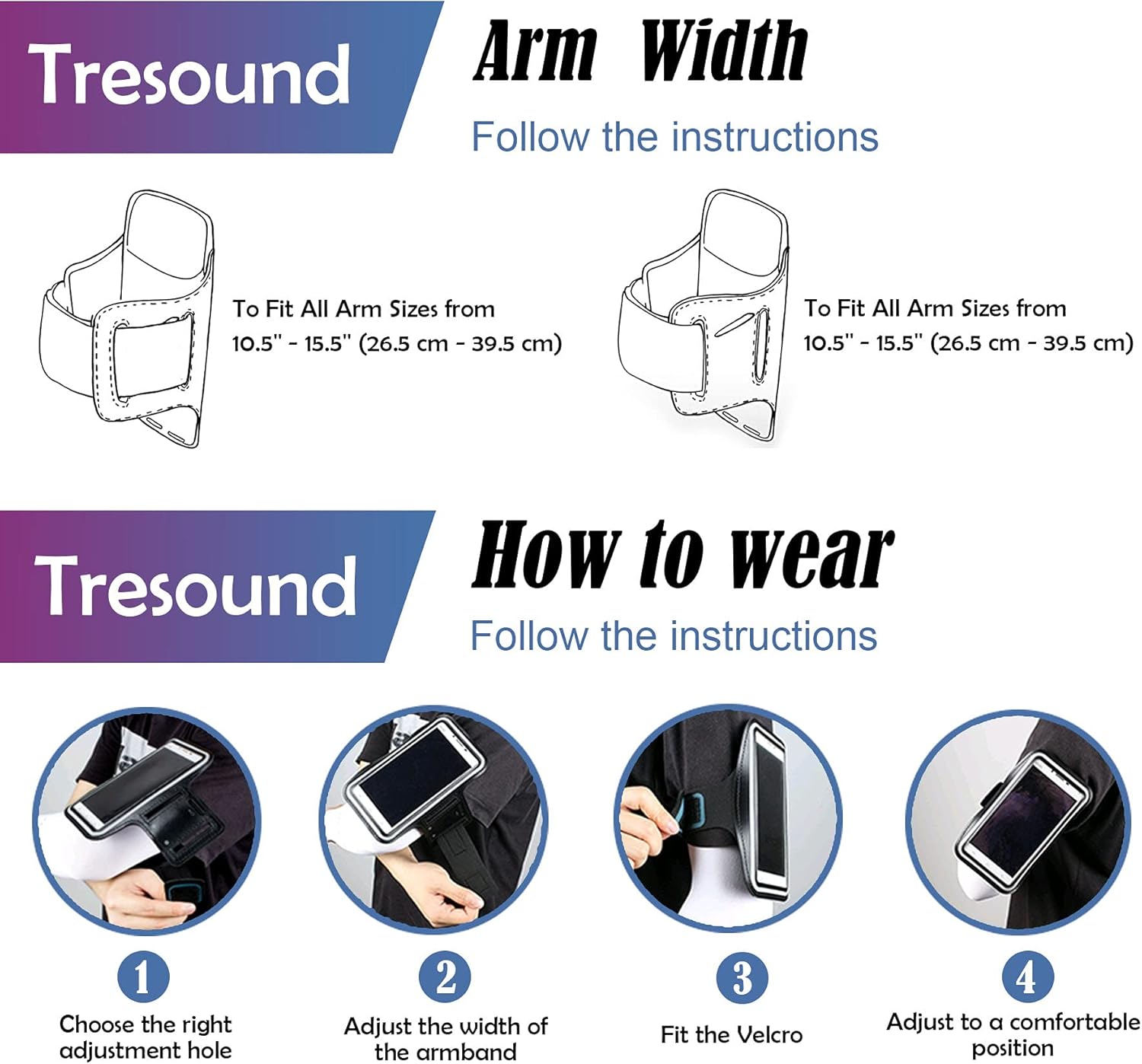 Tresound Water Resistant Cell Phone Armband Case for iPhone 11 Pro, X, Xs, Galaxy S7, S6, Galaxy S10, S9, S8, A8, Adjustable Elastic Band & Key Slot for Running Sports (Black) : Cell Phones & Accessories
