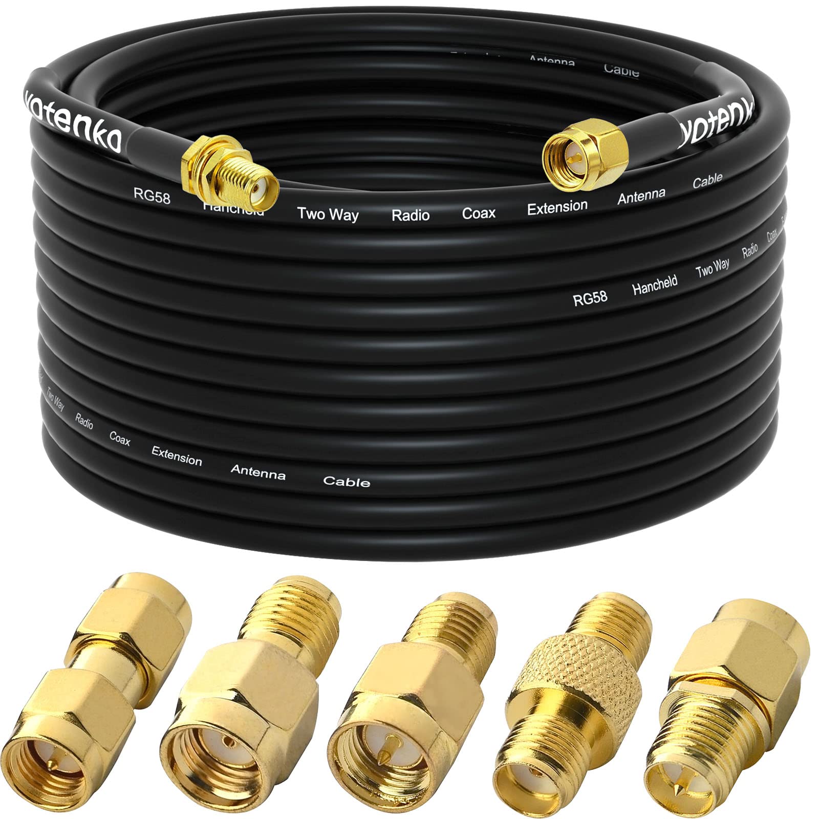 Câble d'extension SMA 15,2 m + 5 connecteurs coaxiaux SMA RF SMA mâle vers SMA femelle RG58 câble coaxial à faible perte pour routeur 4G LTE ADS-B SDR BaoFeng Ham Radio Kenwood Yaesu