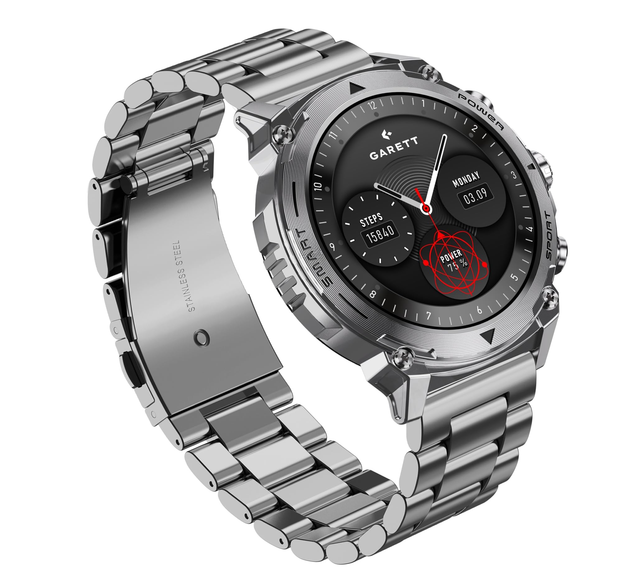 garett smartwatch uomo - 1,43″ - AMOLED - 8 giorni batteria Always On Display - Atom Argento Acciaio