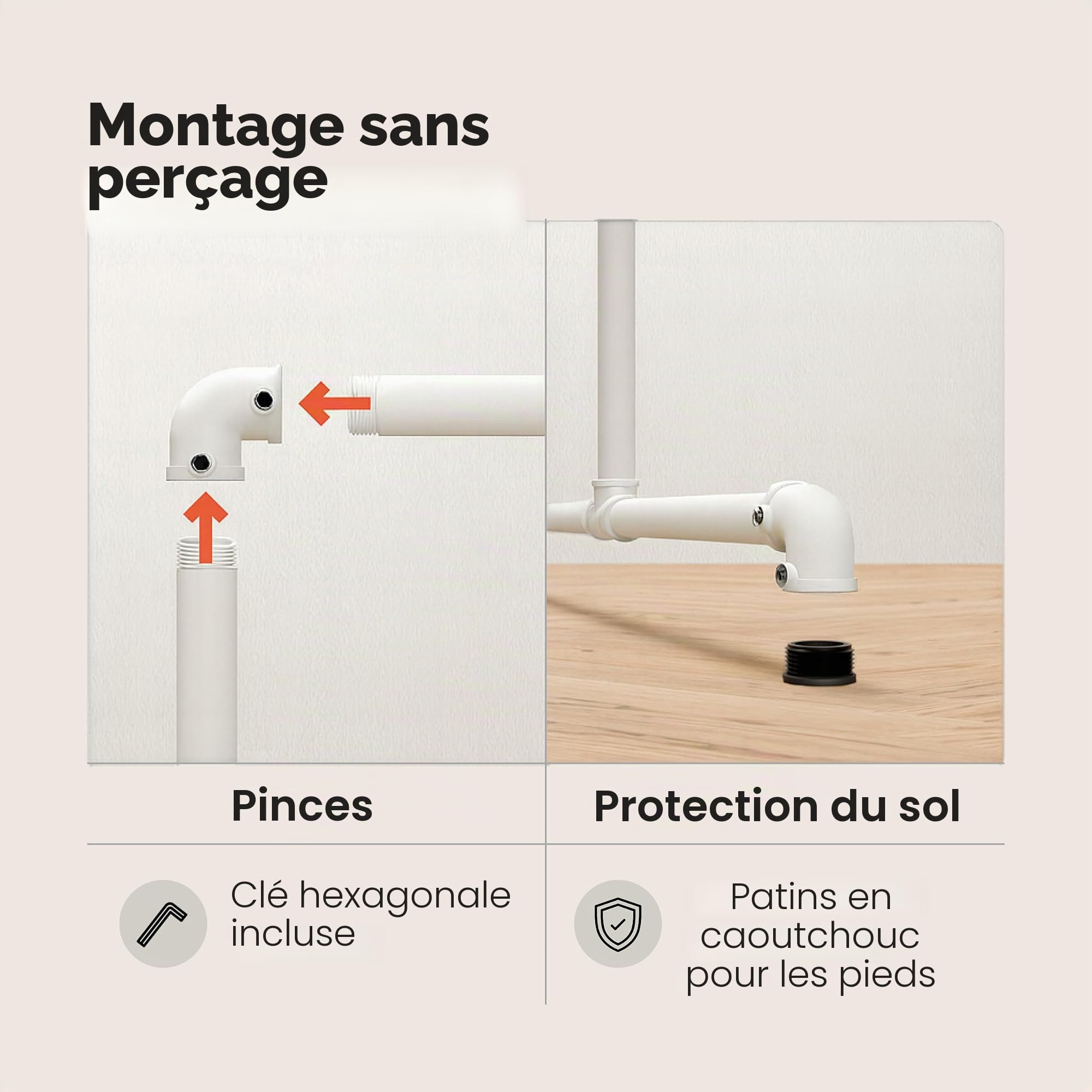 pamo Portant Vêtements Blanc Autoportant – 290 x 194 cm | Charge 100 kg | Penderie Ouverte Industrielle Métal Dressing Ouvert Design Blanc Mat pour Chambre, Entrée & Dressing
