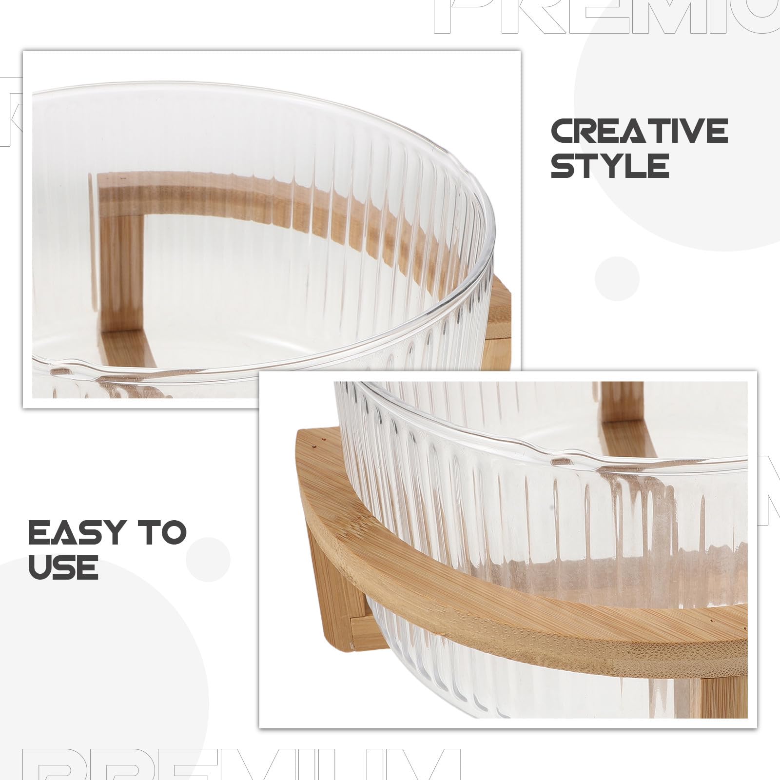 Uonlytech Vidrio con Base de 1.8l con Diseño Elegante y Rayas Verticales para Servir Ensaladas en Reuniones y Cocina