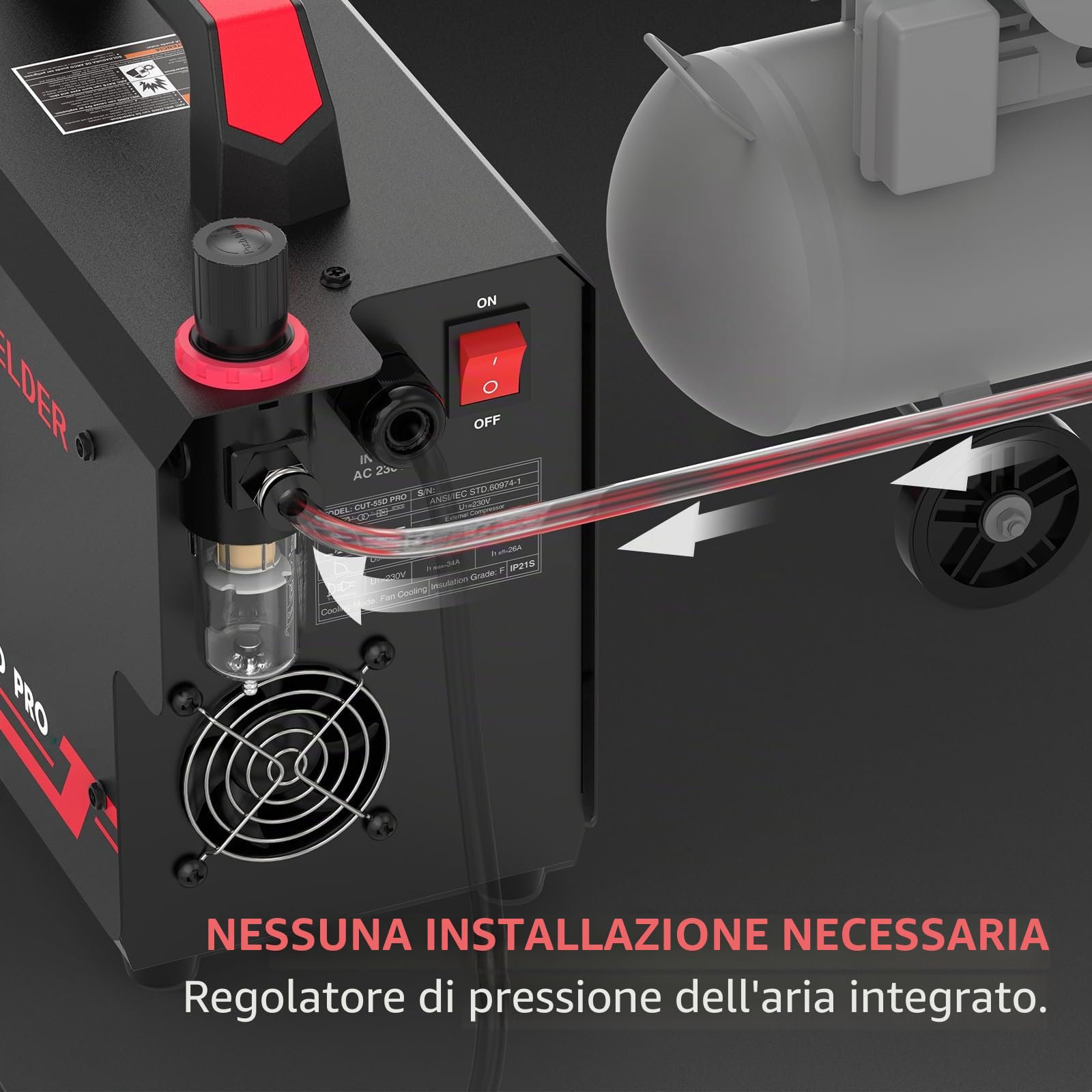 YESWELDER 55Amp Taglio Plasma ad Arco Pilota senza Contatto Non-HF, Ampio Display Digitale LED, Spessore Massimo di Taglio 20mm, 230V Macchina per Taglierina al Plasma