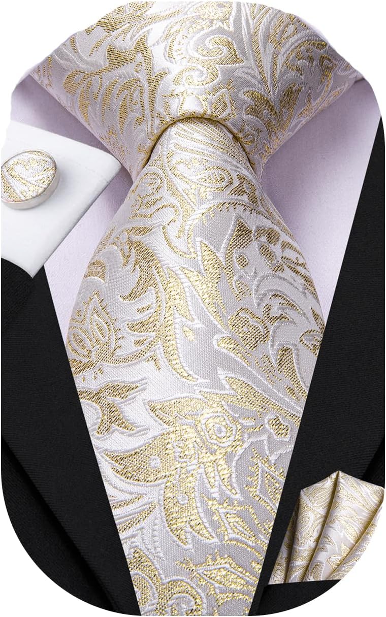Mens Paisley Striped Tie Woven Necktie for Men and Handkerchief Cufflinks Set Wedding Formal Business