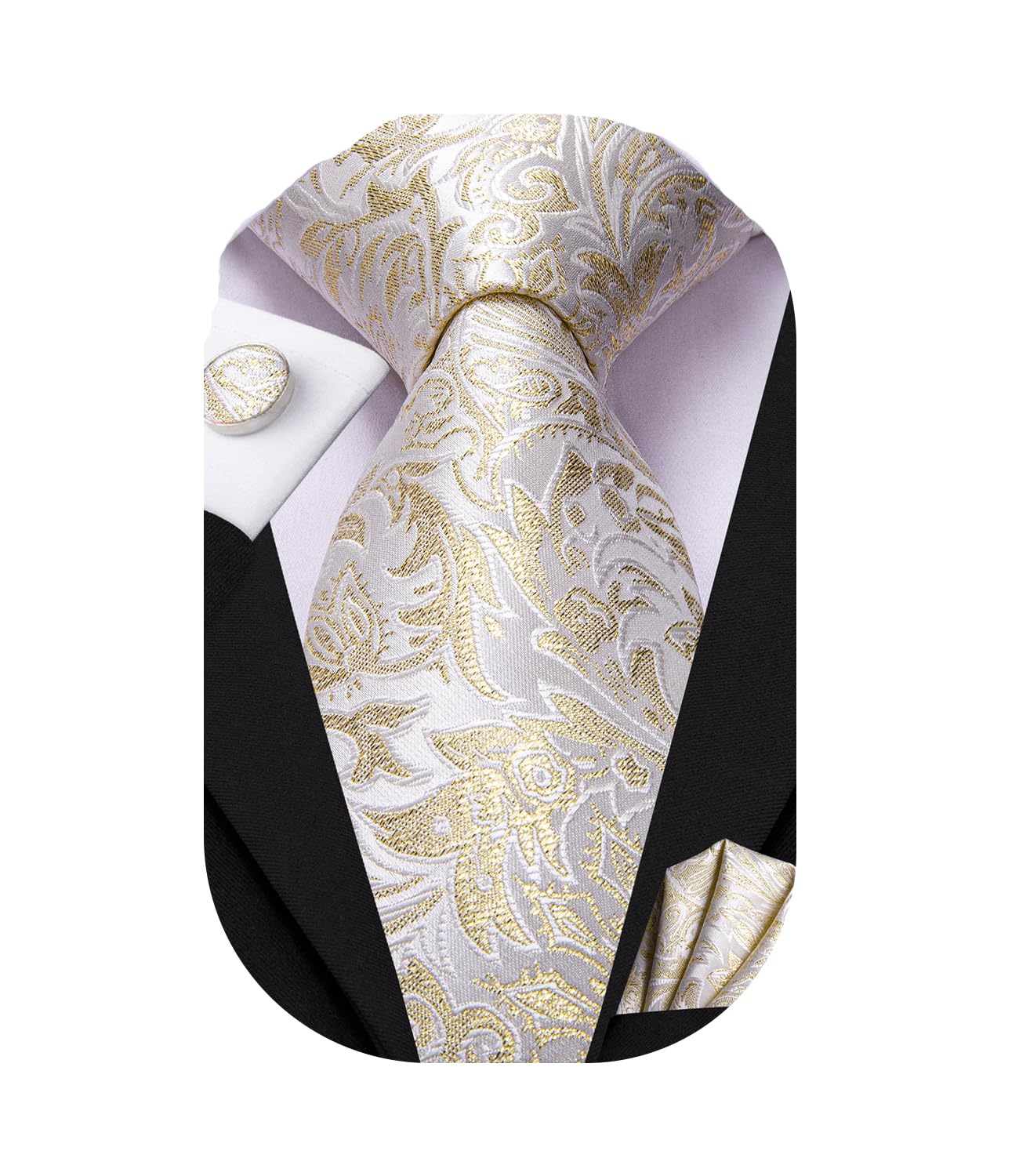 Dubulle Mens Paisley Floral Silk Tie for Men Striped Tie and Pocket Square Set for Wedding Business
