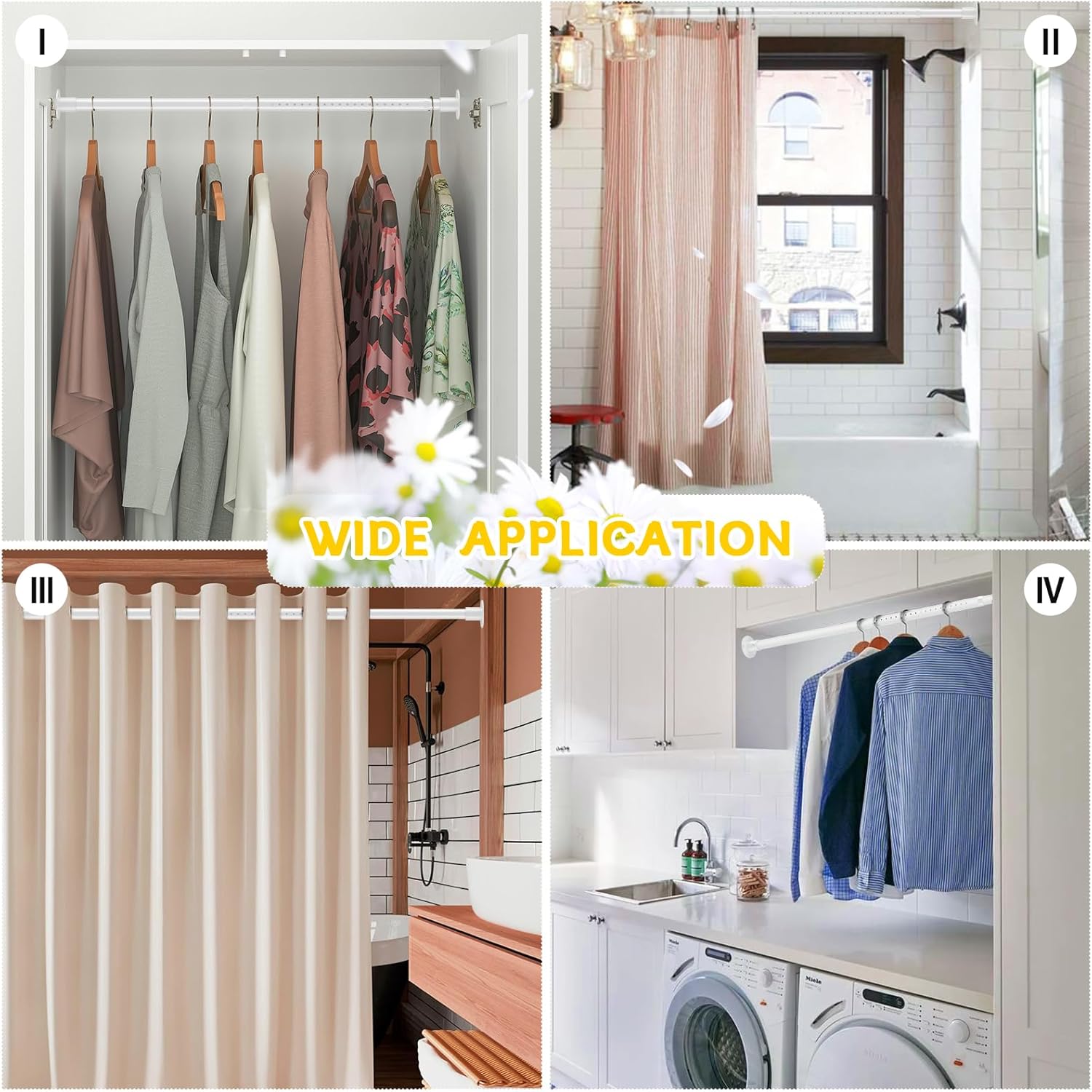 2 Pack Closet Rod,17 to 96 Inch Adjustable Closet Rods for Hanging Clothes Heavy Duty Closet Hanging Rod White Closet Poles for Wardrobes,Bathroom,Windows