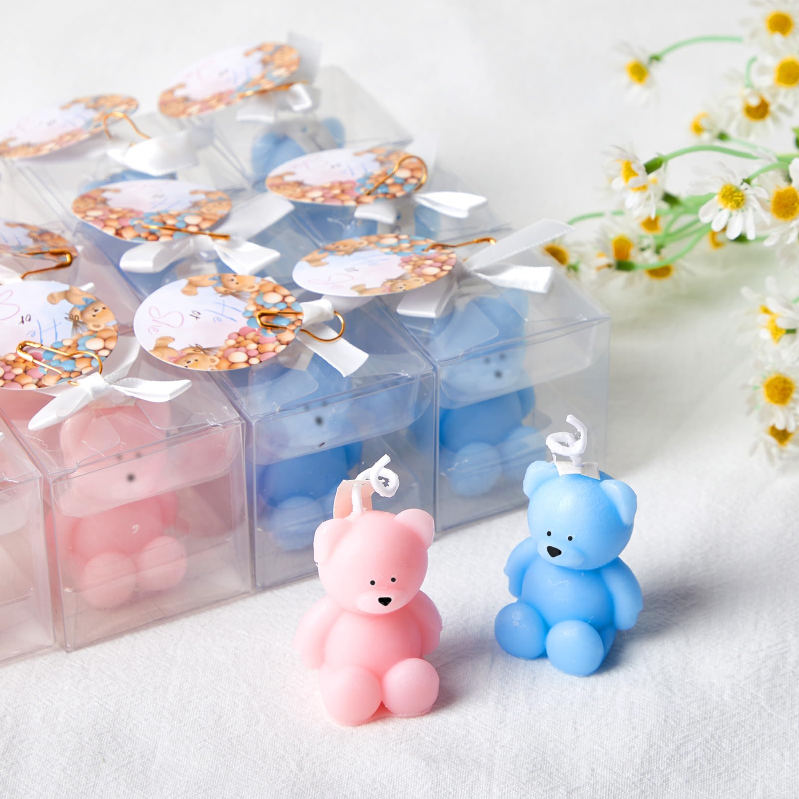 15 velas de oso para baby shower, recuerdos de oso para baby shower, recuerdos de fiesta de oso para invitados, velas de baby shower a granel para regalos, decoraciones de fiesta de oso (rosa,