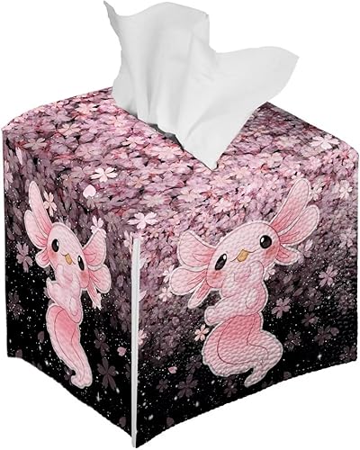 Miniatura 2 de ZFRXIGN Funda cuadrada para caja de pañuelos de piel con ajolote de flores, funda decorativa para caja de pañuelos, cubierta de cubo para tocador de