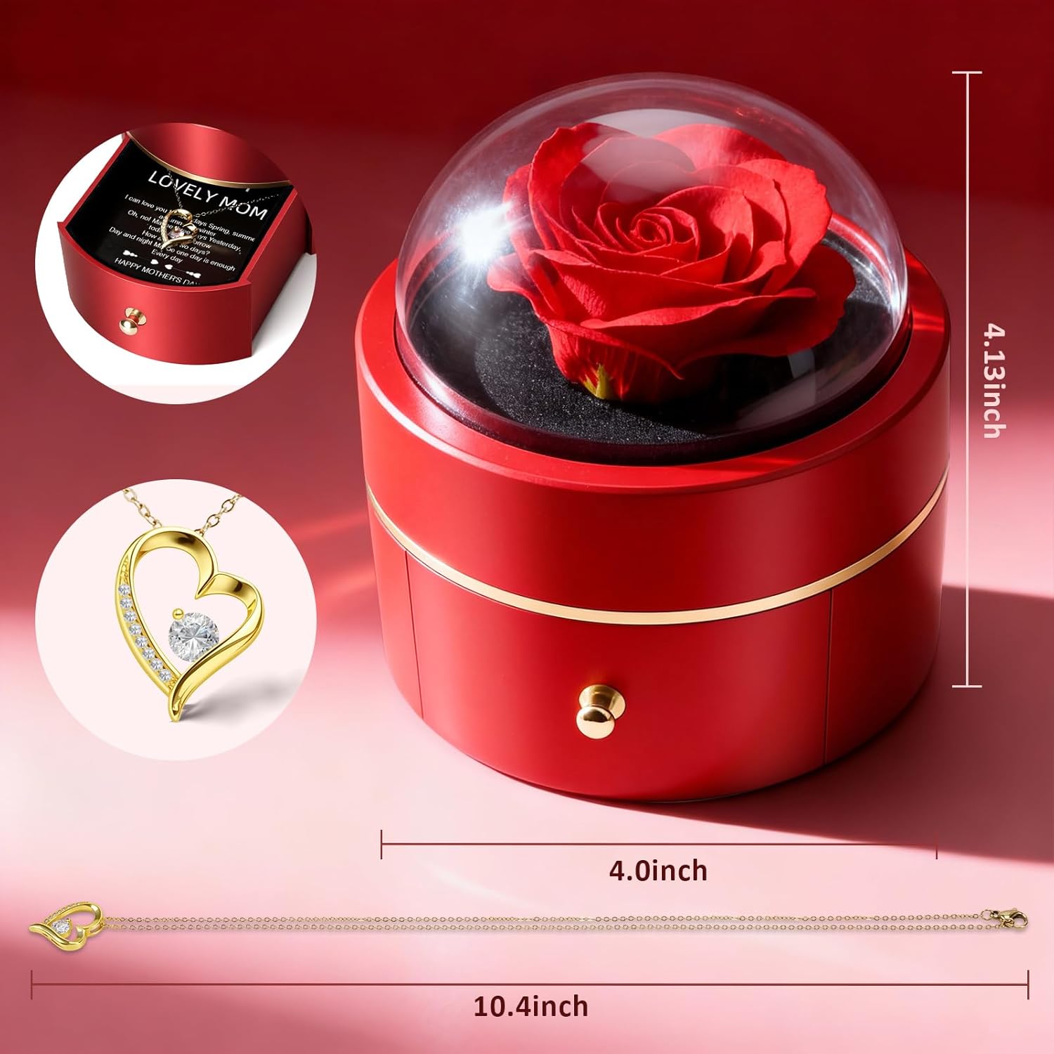 Forever Rose,Flowers,Preserved Roses with Necklace,Preserved Real Rose with Necklace,Flowers for Delivery Prime,Rose in A Box,Romantic Gifts for Mama,Mother (Gold to My Mom)