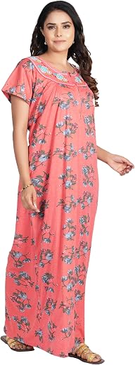 BHAVI Women's Hosiery Cotton Nighty/Nightgown/Maxi with Half Sleeves,Peach Floral Print (Size-XXL) Article-HS-143