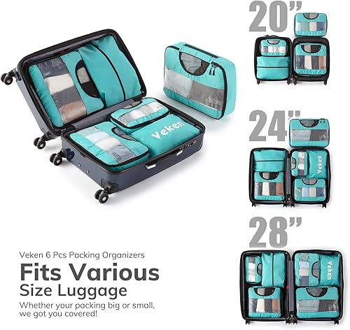 Miniatura 6 de 6 Set Packing Cubes for Suitcases, Travel Organizer Bags for Carry on Luggage, Veken Suitcase Organizer Bags Set for Travel Essentials Travel