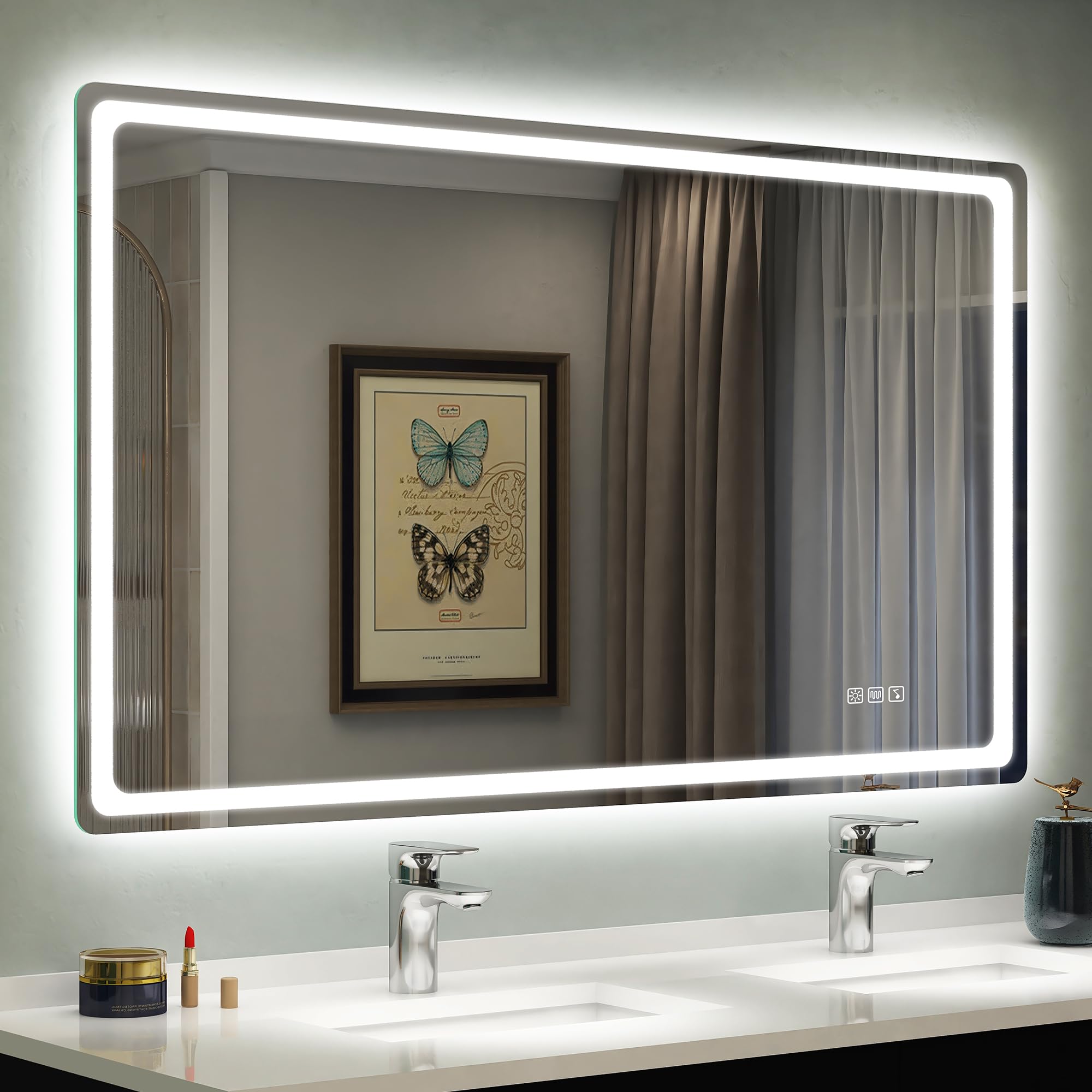 STARLEAD Lustro łazienkowe z oświetleniem, 120 x 70 cm, duże lustro łazienkowe z funkcją detekcji, Bluetooth, możliwość ściemniania, 3 temperatury barwowe, funkcja pamięci, szkło hartowane IP44,