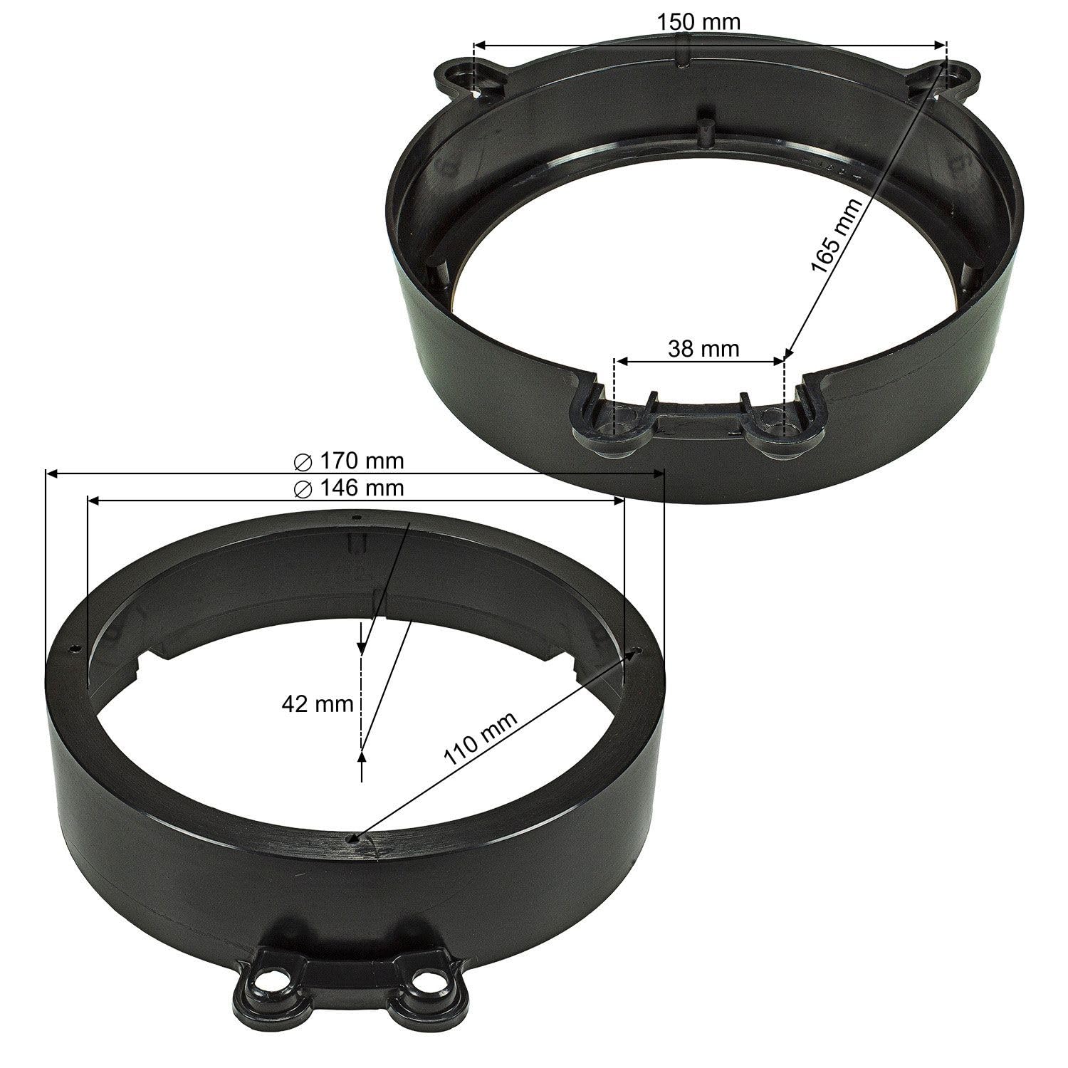 tomzz Audio 2834-011 Anneaux de Haut-parleurs Adaptateurs Supports compatibles avec Mercedes Classe C W203 Porte Avant pour Haut-parleurs DIN 165mm