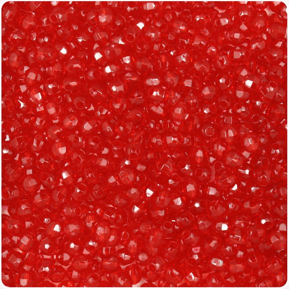BeadTin Ruby Transparent 4mm Faceted Round Plastic Craft Beads (1350pcs)