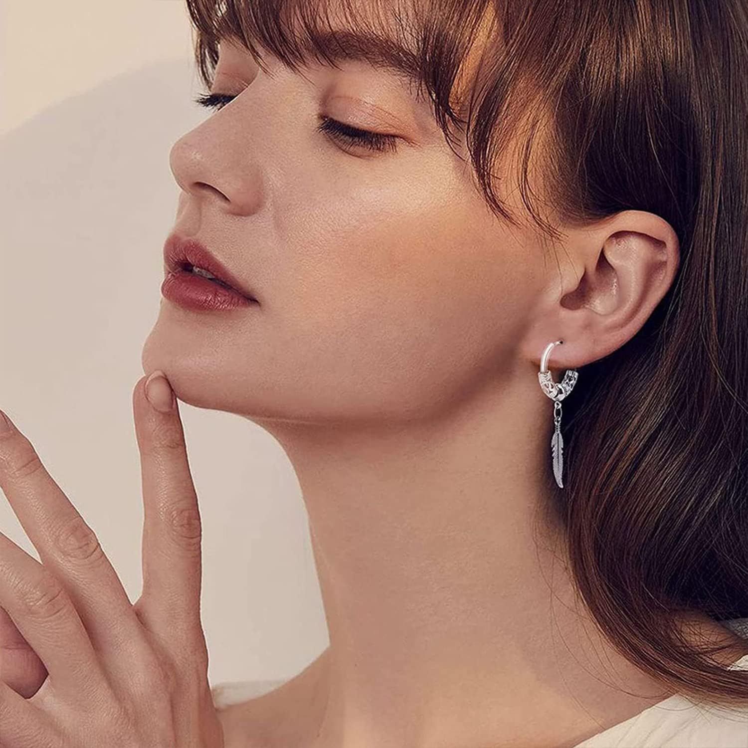 Stainless Steel Punk Drop Dangle Hinged Earrings Feather Gothic Mens Earring Black Huggie Hoop Earrings for Men and Women Wearing Jewelry - Image 3