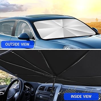 Araba Ön Cam Güneşliği, Ön Cam UV Işınları için Katlanabilir Şemsiye Isı Güneş Siperliği Koruyucu Katlanabilir Reflektör (137 cm x 88 cm)