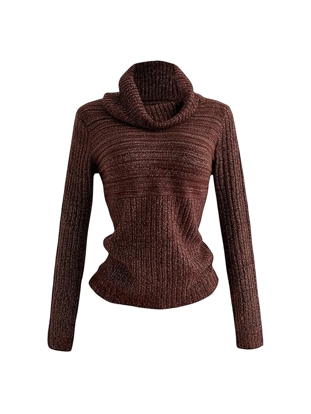 Womens Turtleneck Ribbed Knit Sweater Long Sleeve Slim Fit Vintage Jumper Fall Tops