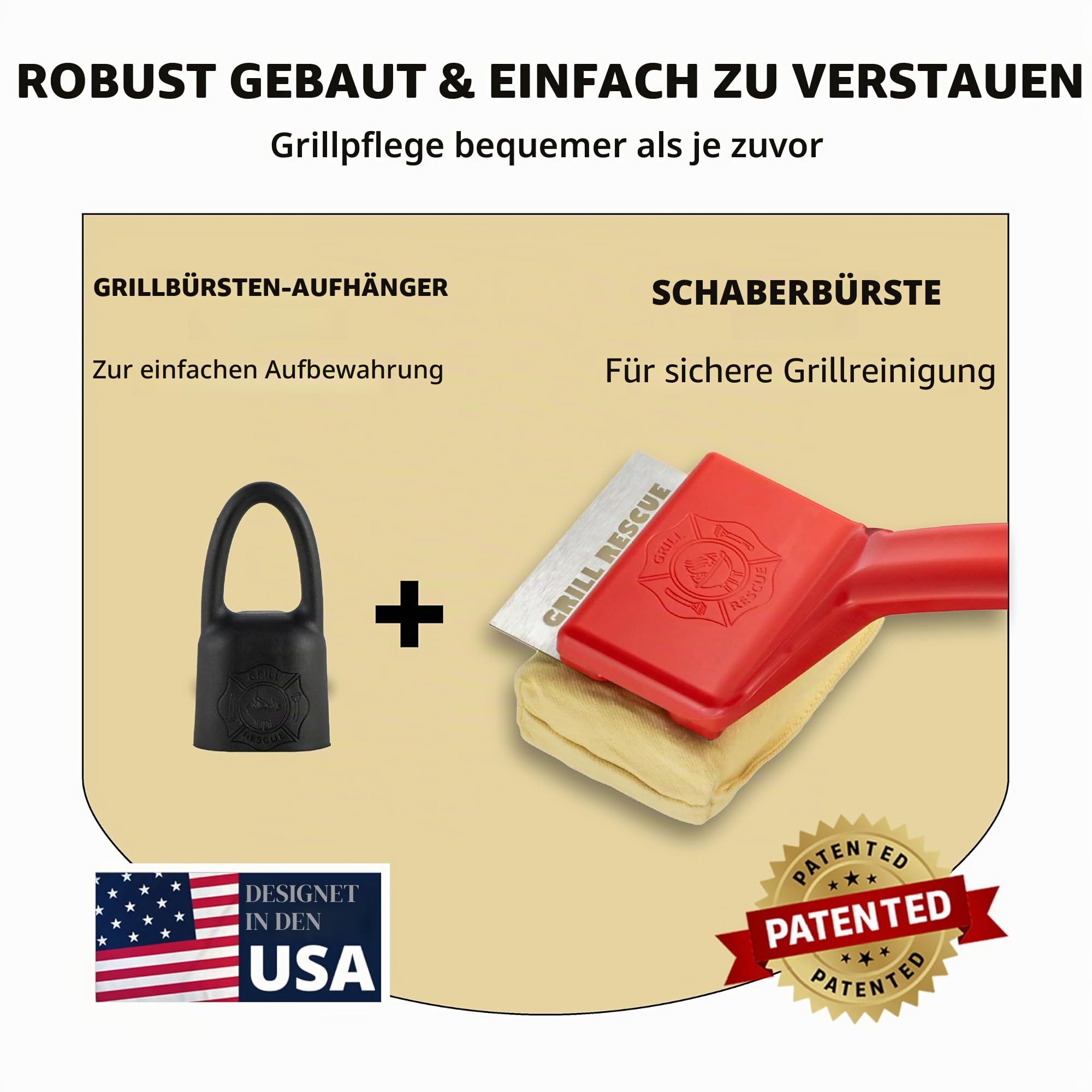 Grillbürste borstenfrei - Sichere BBQ Grillbürste für Gas-, Holzkohle-, Gusseisen- & Edelstahlroste - Langlebige, hitzebeständige Grillreinigungsbürste mit austauschbarem Kopf & Aufhängehaken