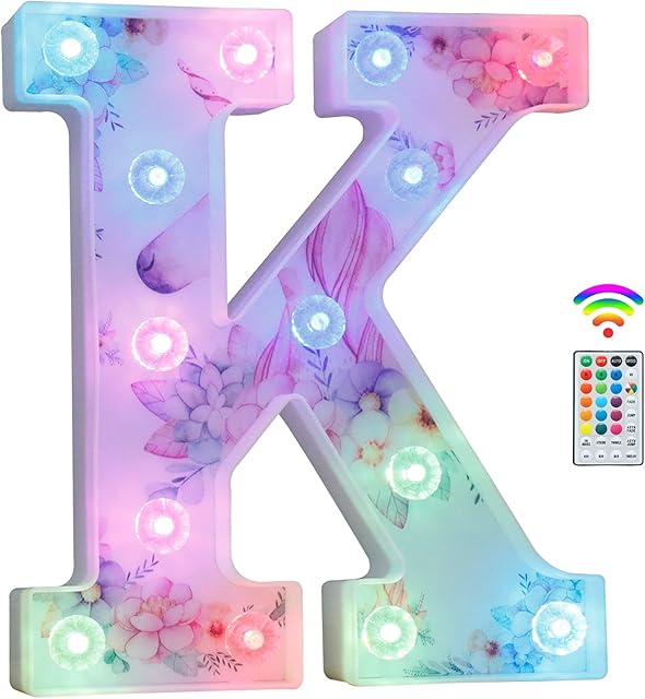 Unicorn Light Up Letters, LED Letter Lights 18 Color Changing Diamond Alphabet Sign Unicorn Gifts for Girls Women Party Birthday Decorations Remote Night Light Christmas Valentine Wall Table Decor - K