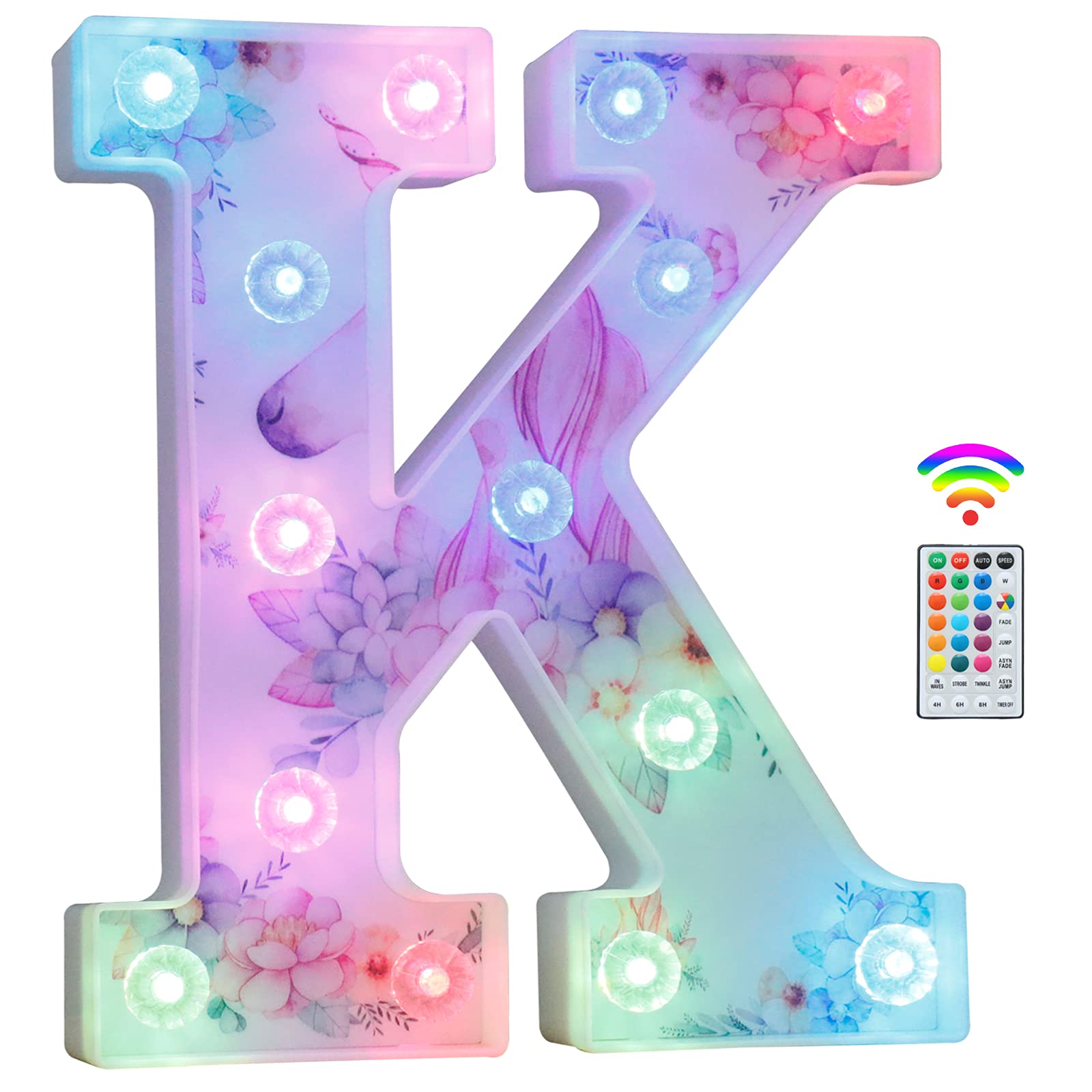 Unicorn Light Up Letters, LED Letter Lights 18 Color Changing Diamond Alphabet Sign Unicorn Gifts for Girls Women Party Birthday Decorations Remote Night Light Christmas Valentine Wall Table Decor - K