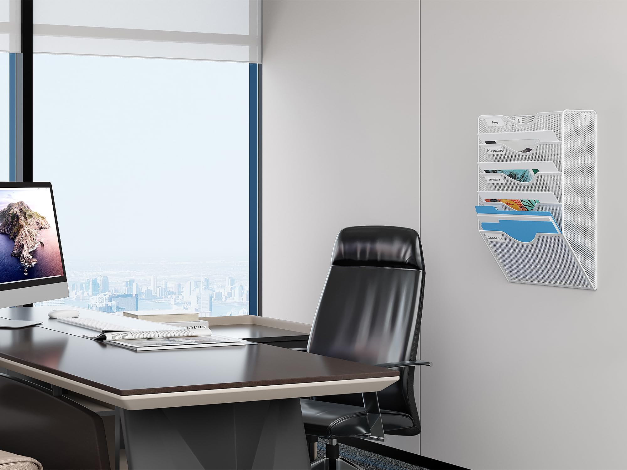 EasyPAG 5 Compartimento Metal A4 Soporte Revistas Pared Oficina Archivador de Pared Organizador Documentos Correo Pared Almacenamiento Archivos Revistero,Blanco