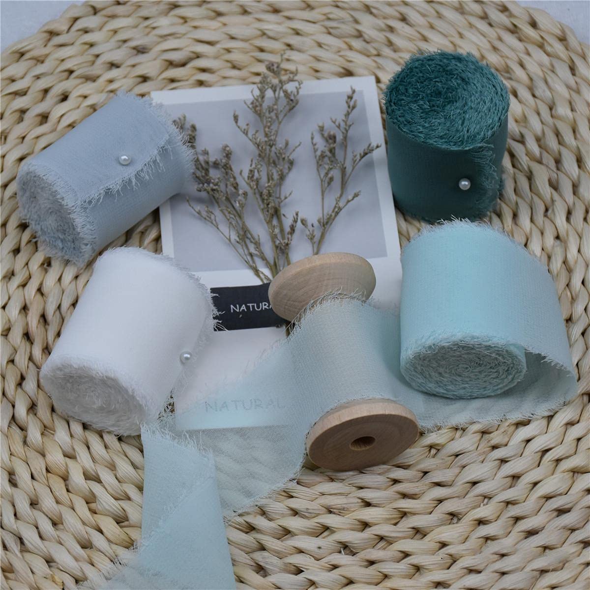 Handgemachte 4 STÜCKE 4 cm x 5,5 m Seidenchiffon Fransenband Ausgefranstes Randband Hochzeitseinladungen Blumenstrauß Geschenkverpackung DekorationFlatlay-Nebel, 4 cm x 5,5 m 4 Stück