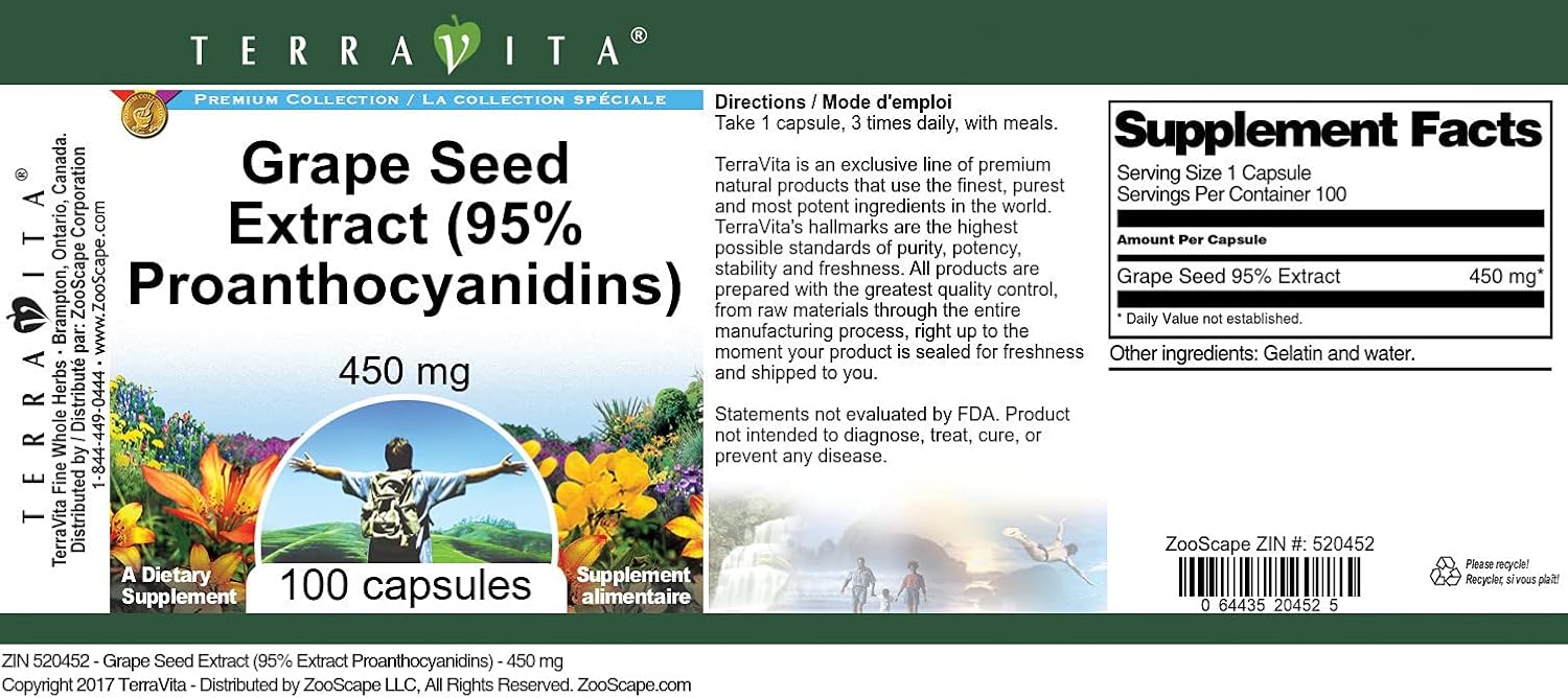 Grape Seed Extract (95% Proanthocyanidins) - 450 mg (100 Capsules, ZIN: 520452) - 3 Pack