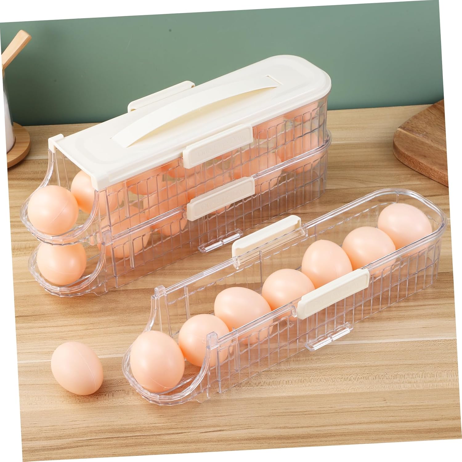 Triple Holder Organizer for Refrigerator Rolling Dispenser Carry Handle Neat Storage for Fridge Creamy Design