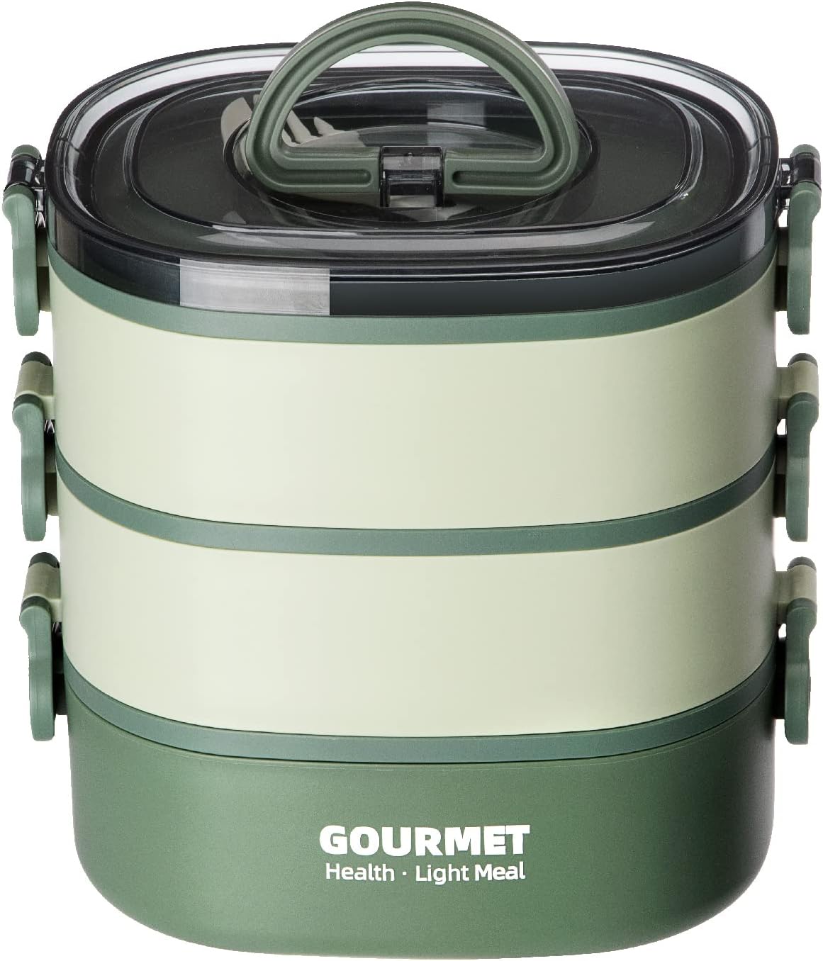 GLCSC Bento Box Lunch Box, Stackable 3 Layers Containers, Portable 2.8L Large Capacity Bento Box, Microwave Safe Lunch Box for Adults for Work Camping (Green)