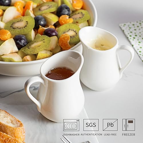 Miniatura 8 de Gurygo Juego de 2 Jarras para Crema de 8 onzas de Cerámica con Asa, Pequeño Contenedor Clásico de Leche Blanco, Jarra de Crema de Porcelana Fina