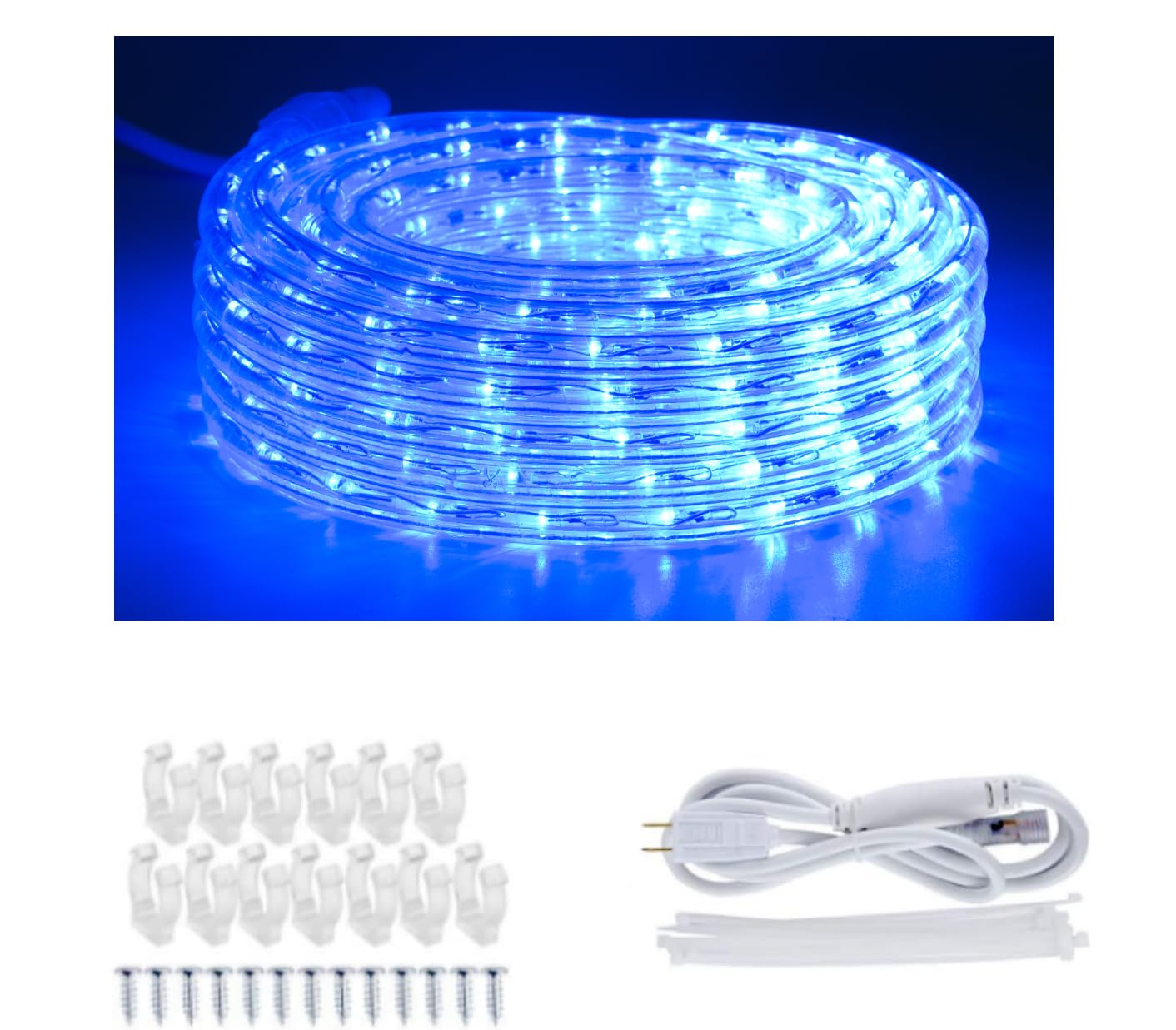 JUNWEN 40ft Blue Led Rope Lights, Waterproof, 432LEDs, Outdoor, Indoor, Connectable, Flexible Blue Led Strip Lights for Garden, Camping, Stairs, Balcony, Party, Christmas