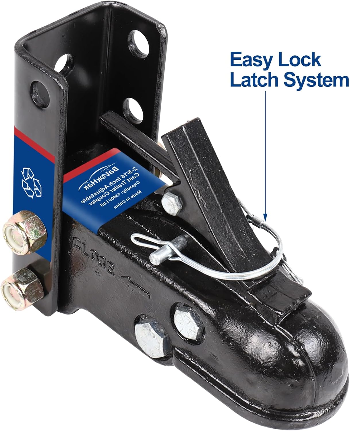 Adjustable Cast Trailer Coupler 2-5/16" with 3-Position Channel – Heavy-Duty Steel, Bolt-On, 15,000 lbs Capacity for Boat, Utility & Livestock Trailers