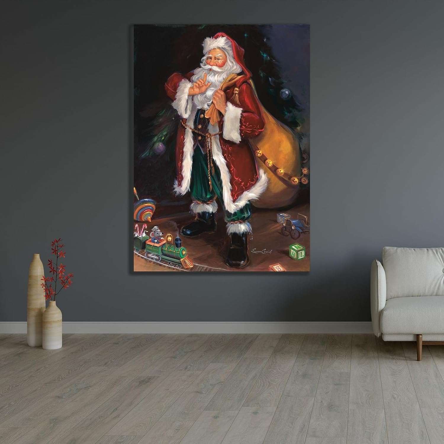 ArtDirect Shhh Santa Custom Framed Art Print Giclee Print or Canvas Options with Various Sizes and Customization by Comish, Susan