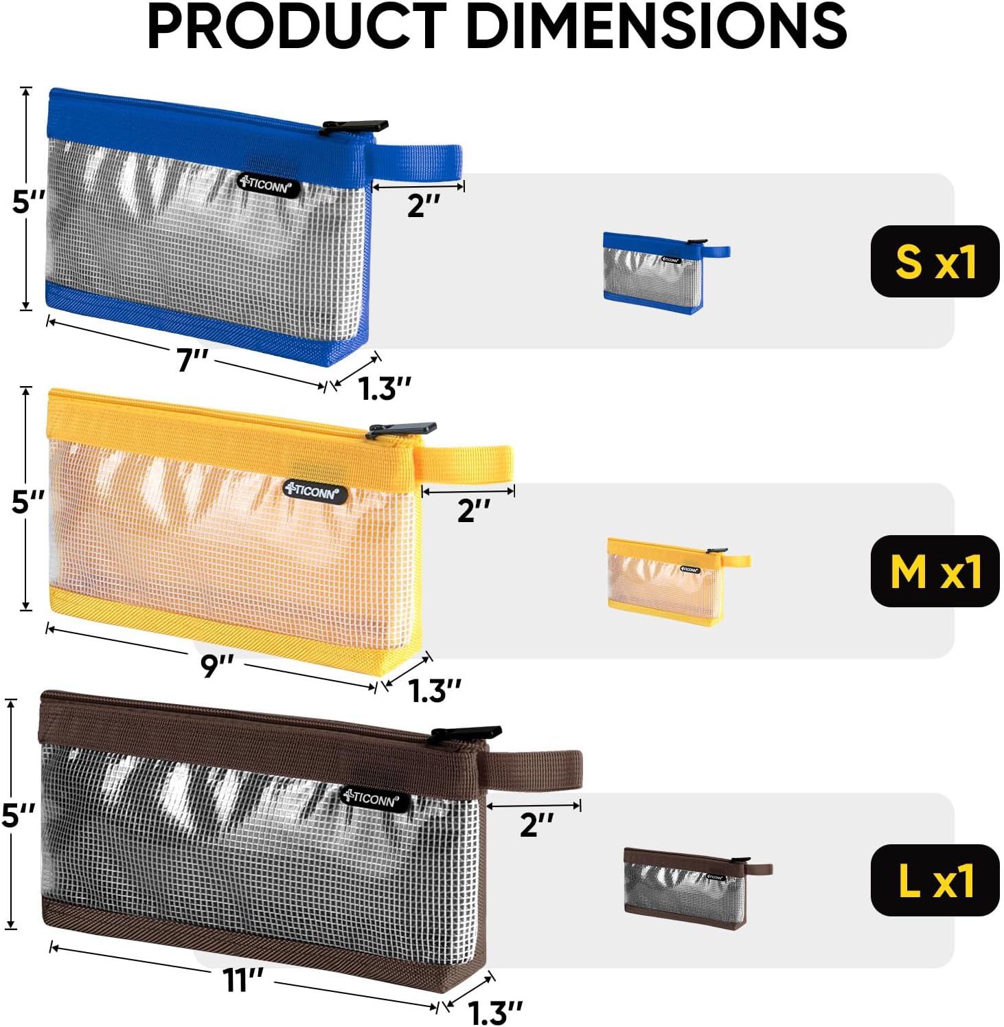 TICONN Tool Pouch, 1680D Oxford Small Tool Bag, Tool Pouches with Zipper, Clear Utility Bag Zipper Pouch for Tool Organizers and Storage (3PK Combo)