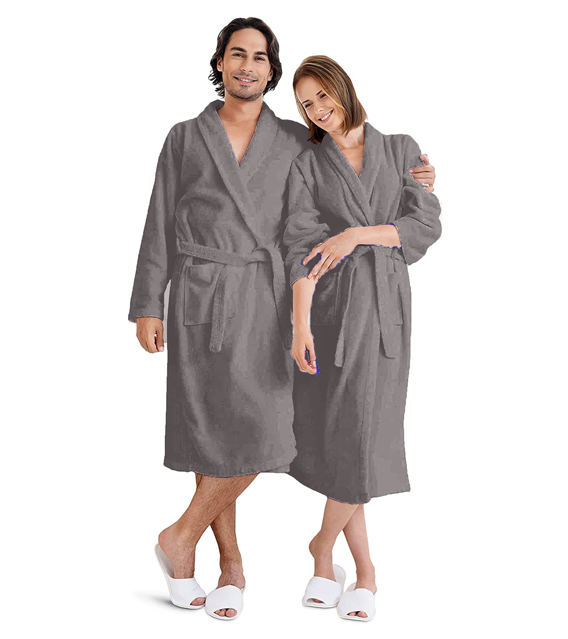 Hft Unisex Grey Luxury Shawl Bathrobe 100% Egyptian Cotton Ultra Soft & Hotel Quality Men & Women Spa Robe Terry Towelling (, S/M)