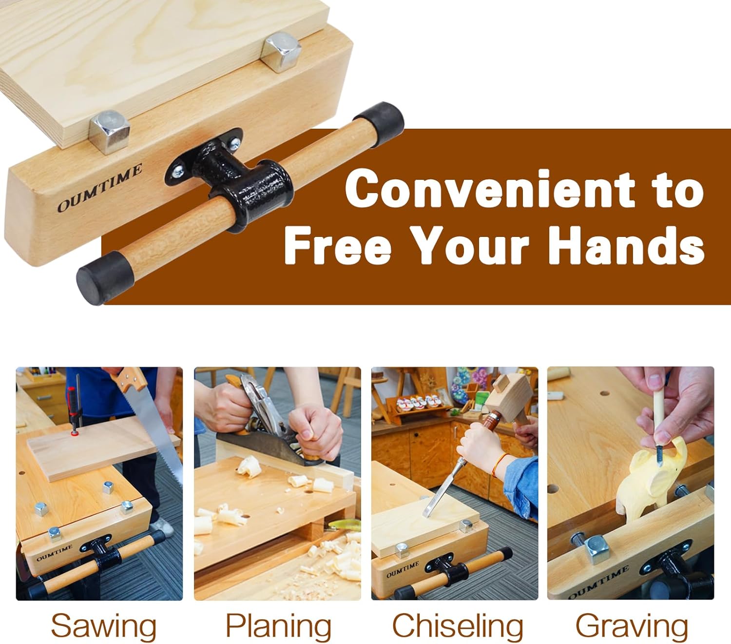 Woodworking Bench Vise Hard Wood Vise for Portable Workbench with 4 Bench Dogs and 2 Clips, Wood Clamp，Workbench Top，Wood Workbench ，Workbench Vice，Bench Clamps for Woodworking