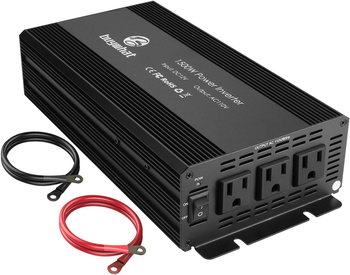 Buywhat 1500W Power Inverter 12V DC to 110V AC Car Converter 3 AC Outlets for Home RV
