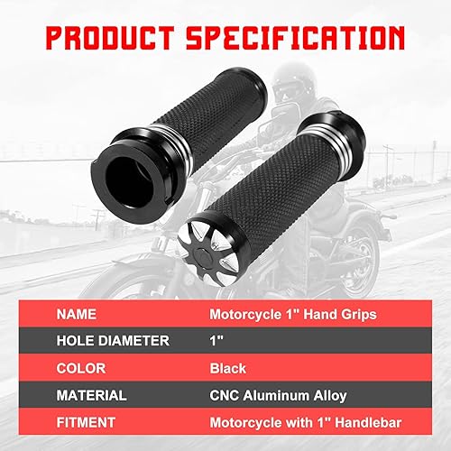 Miniatura 3 de INNOGLOW 1 "manillar de motocicleta Grips CNC aluminio antideslizante goma wacelerador asistencia negro universal para Harley Suzuki Kawasaki