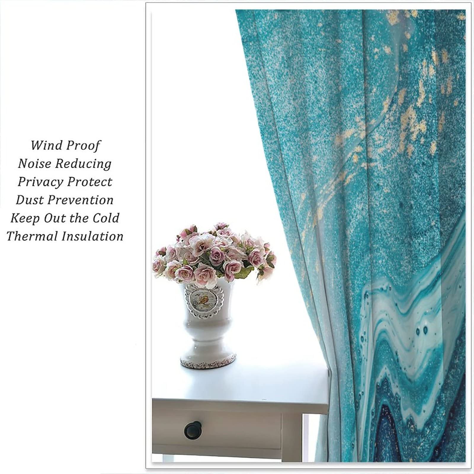 Amazon｜マーブルブラックアウトウィンドウカーテン、抽象的なマリン